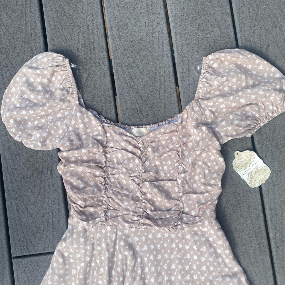 Altar'd State Blush Floral Puff-Sleeve Mini Dress - Picture 2 of 5